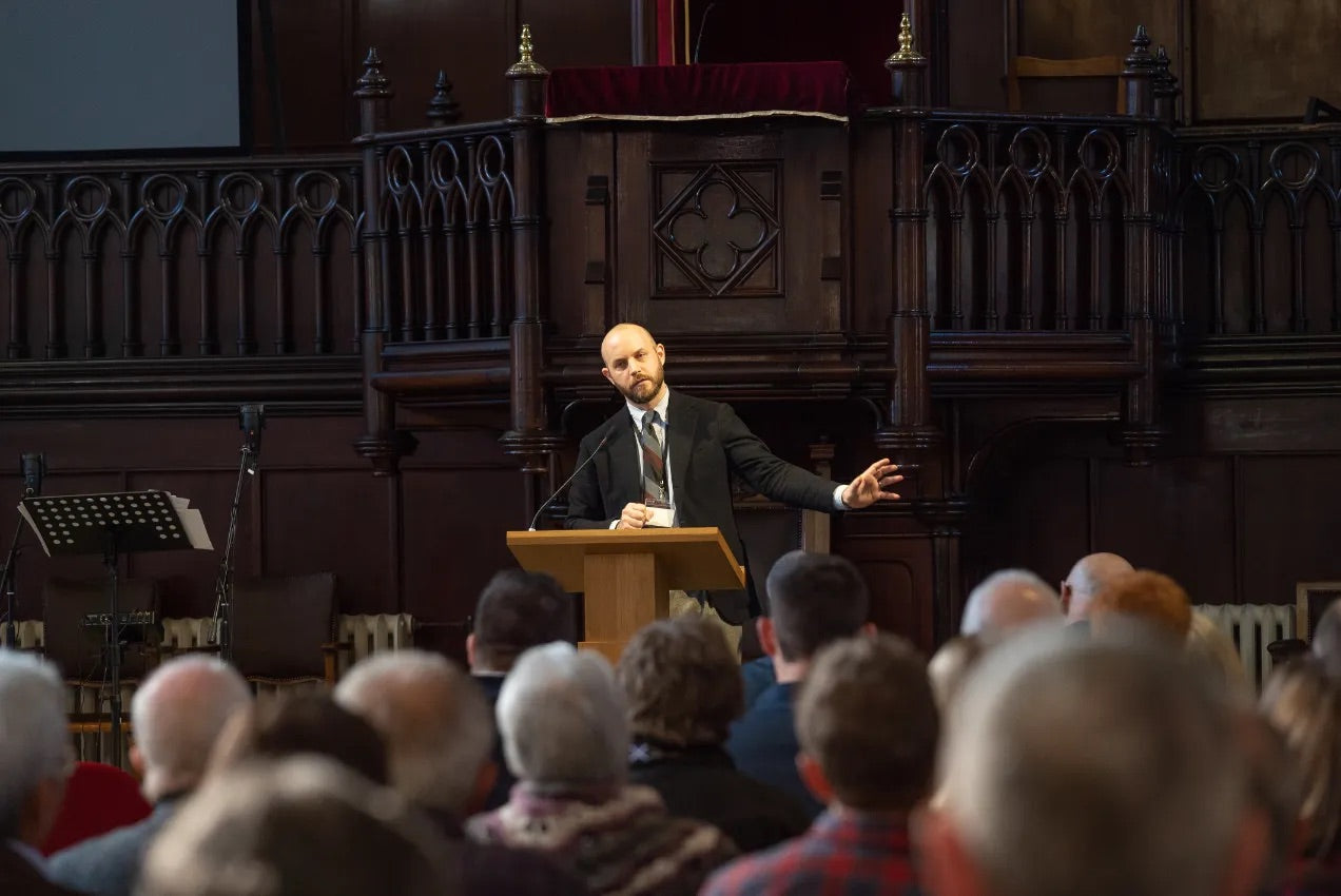 Dr. Zack Purvis leads a session during the annual conference at Edinburgh Theological Seminary in Scotland